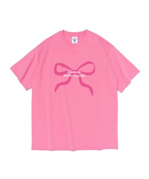 리본 프린팅 오버핏 반팔 티셔츠 (핑크)