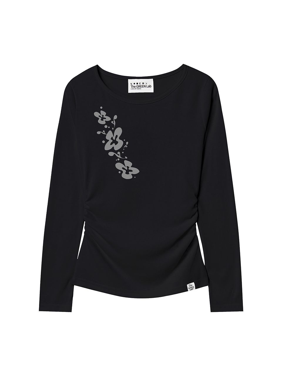 MUSINSA | THE GREEN LAB Flower Shirring Long Sleeve T-Shirt [Black]