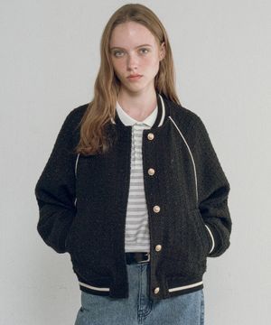 O3751 트위드 바시티 재킷_Black