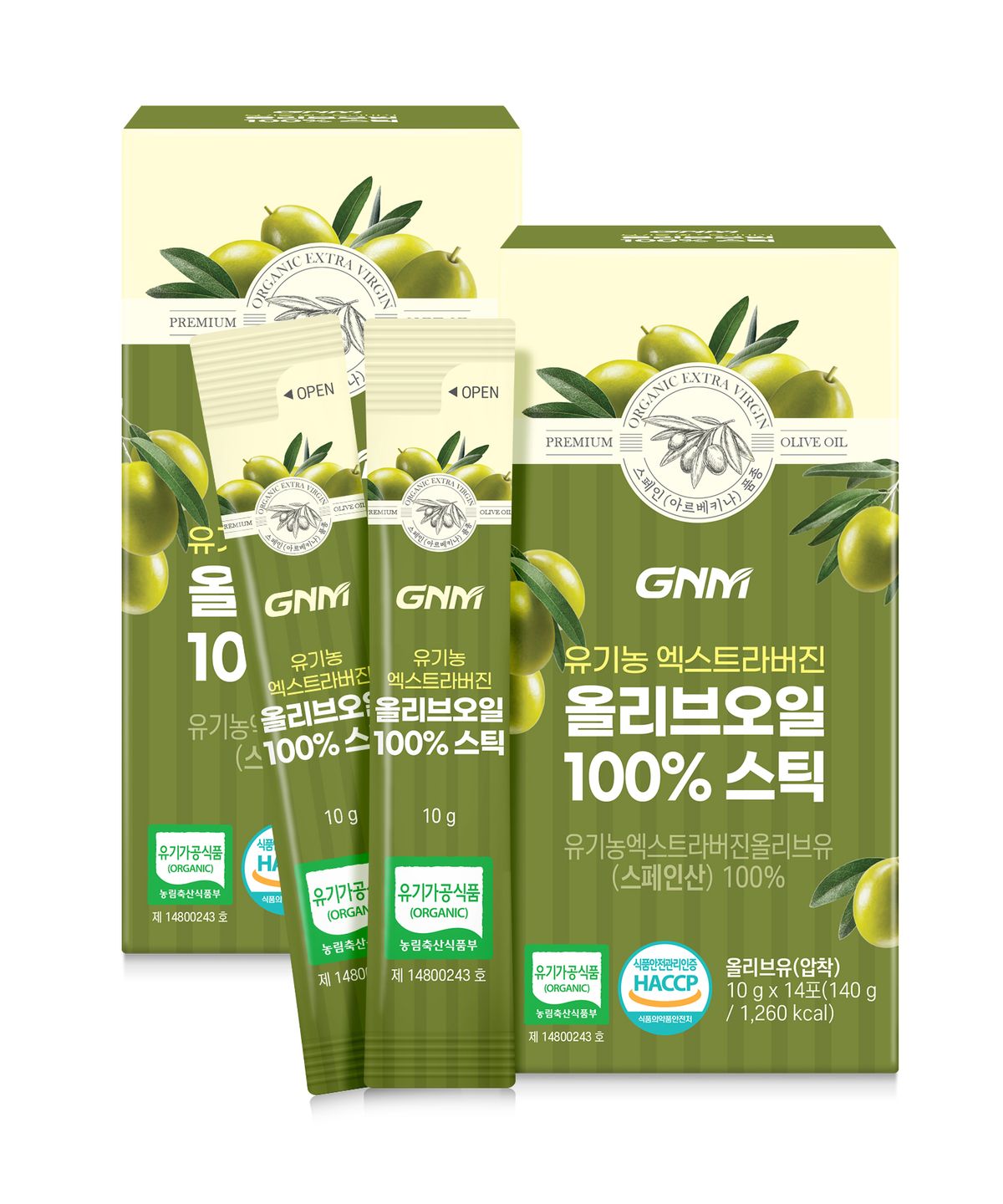 GNM자연의품격(GNMLIFE) GNM 유기농 엑스트라버진 올리브오일 100% 스틱 14포 x 2박스(총 28포) / 스페인산 단일품종 올리브유