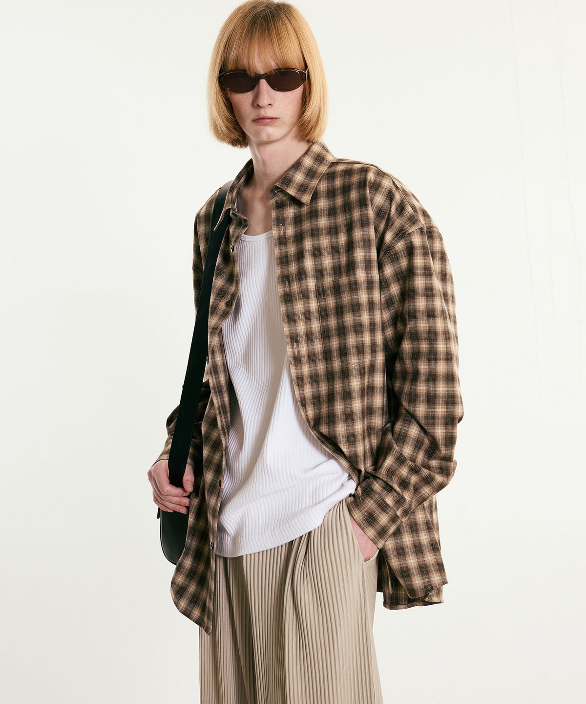 티엔지티(TNGT) Oversize Check Shirt (Brown) TNSH5F104W2