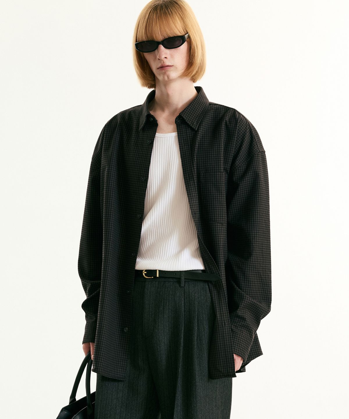 티엔지티(TNGT) Oversize Micro Check Shirt (Black) TNSH5F103BK