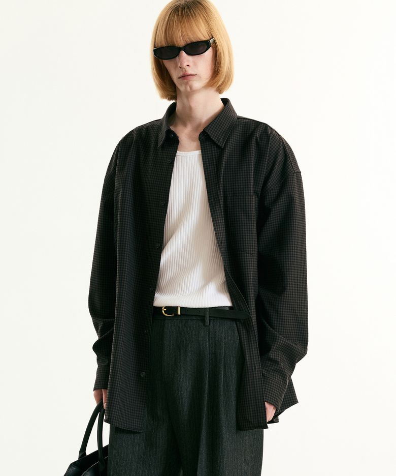 Oversize Micro Check Shirt (Black) TNSH5F103BK