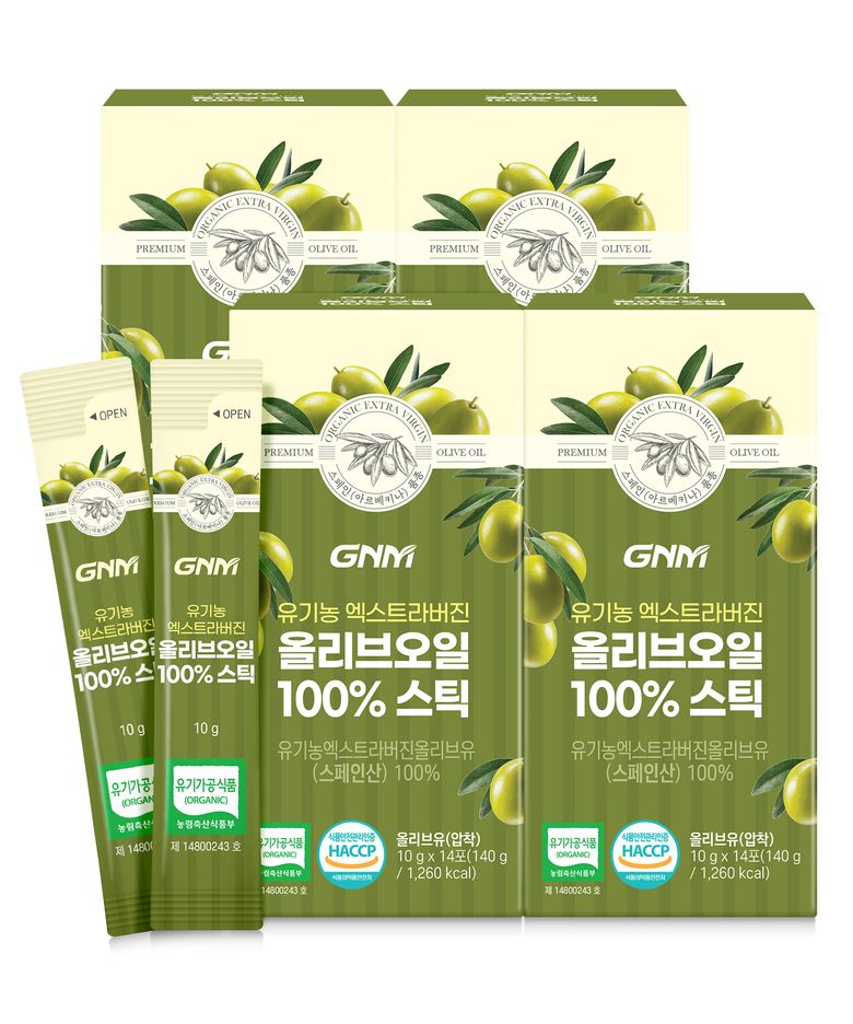 GNM 유기농 엑스트라버진 올리브오일 100% 스틱 14포 x 4박스(총 56포) / 스페인산 단일품종 올리브유