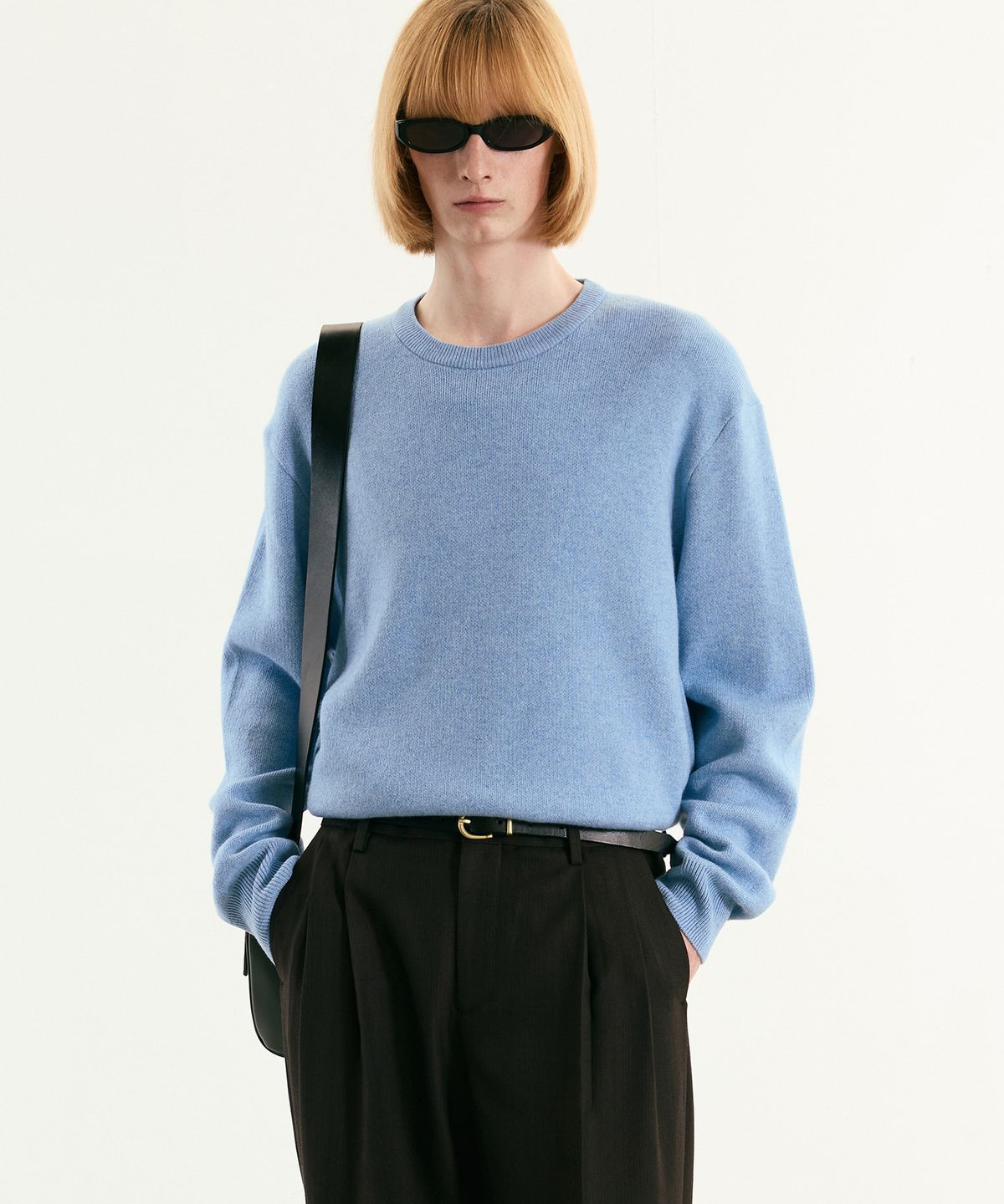 티엔지티(TNGT) Wool Blended Round Neck Sweater (Melange Blue) TNSW5F105B2