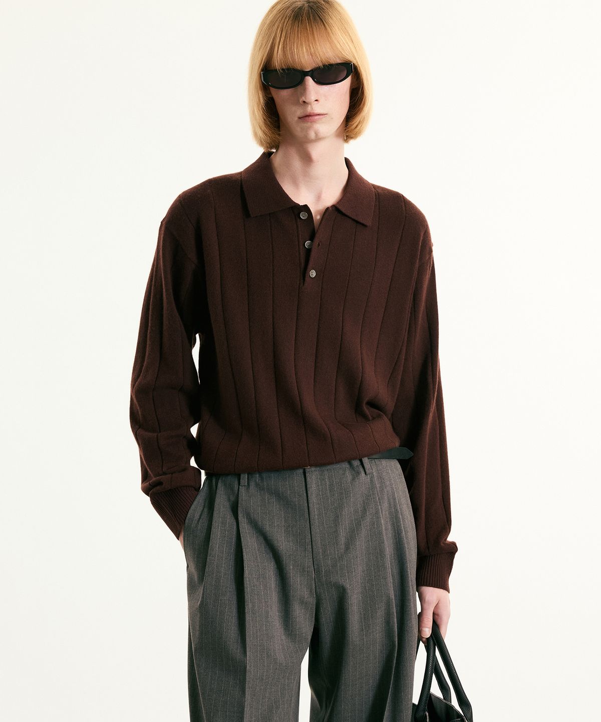 티엔지티(TNGT) Oversize Rib Polo Knit Top (Burgundy) TNSW5F111D2