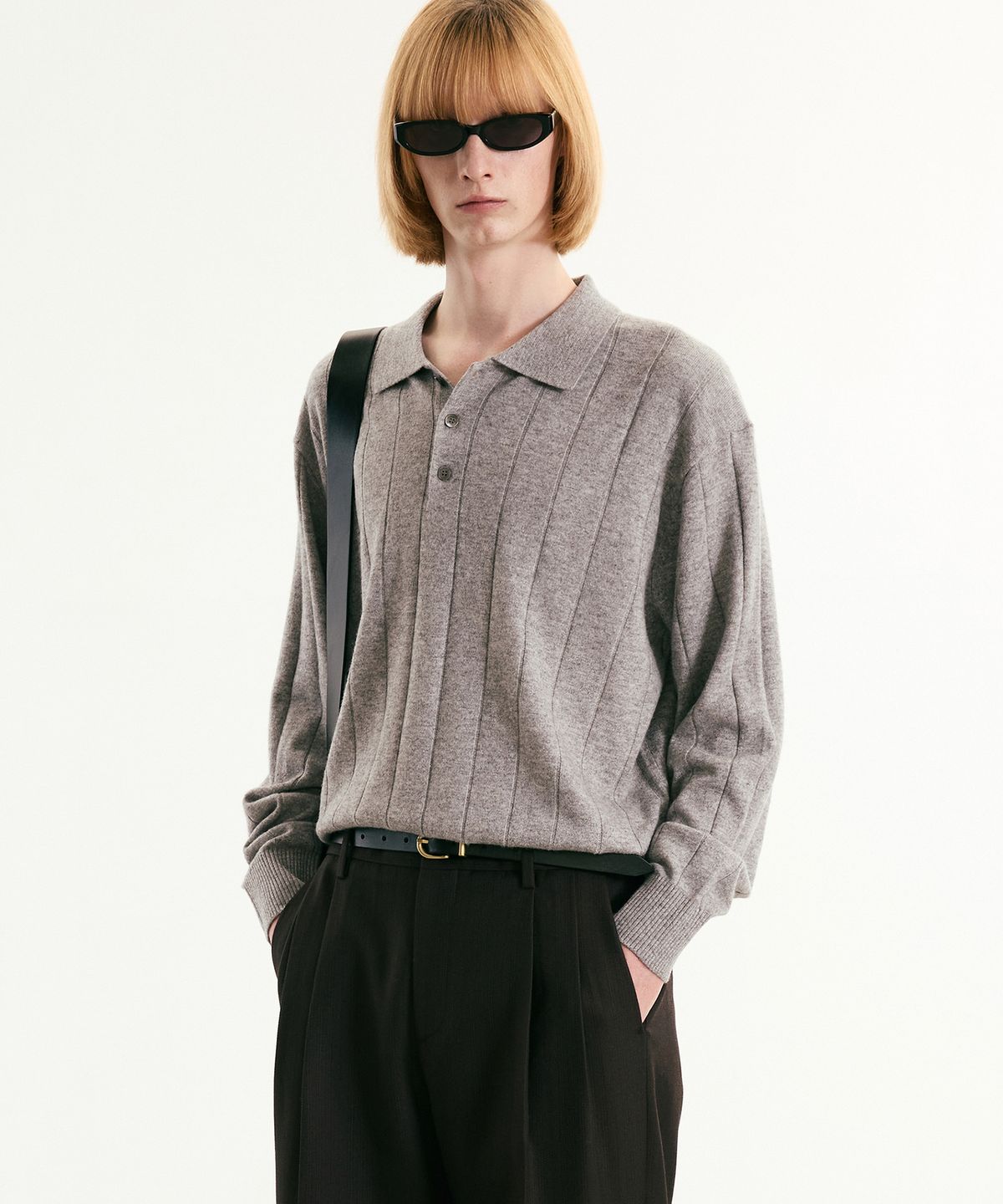 티엔지티(TNGT) Oversize Rib Polo Knit Top (Grey) TNSW5F111G2