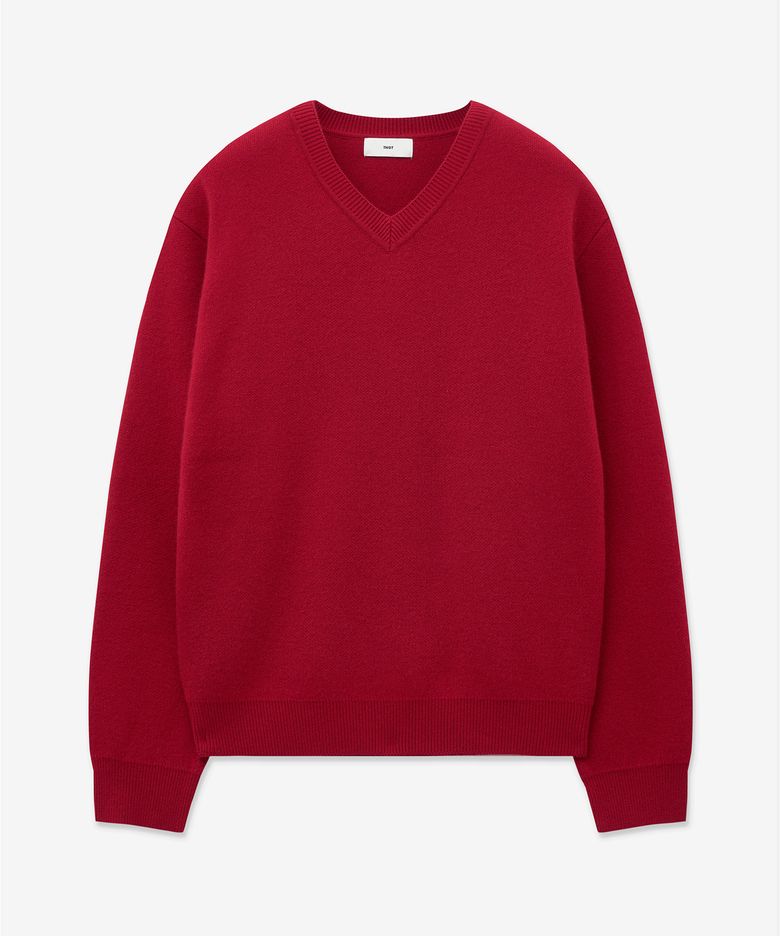 Cashmere Blended V-Neck Knit Top (Red) TNSW6E103R2