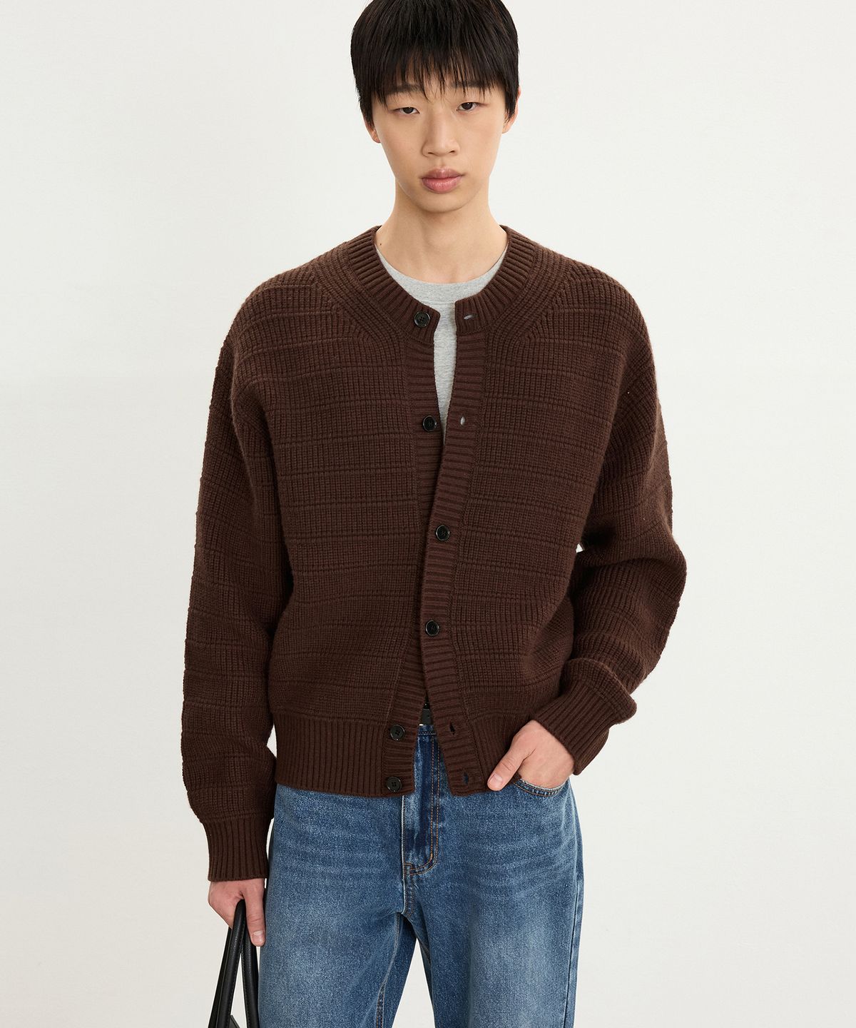 티엔지티(TNGT) Chunky Wool Knit Cardigan (Brown) TNSW5F101W2