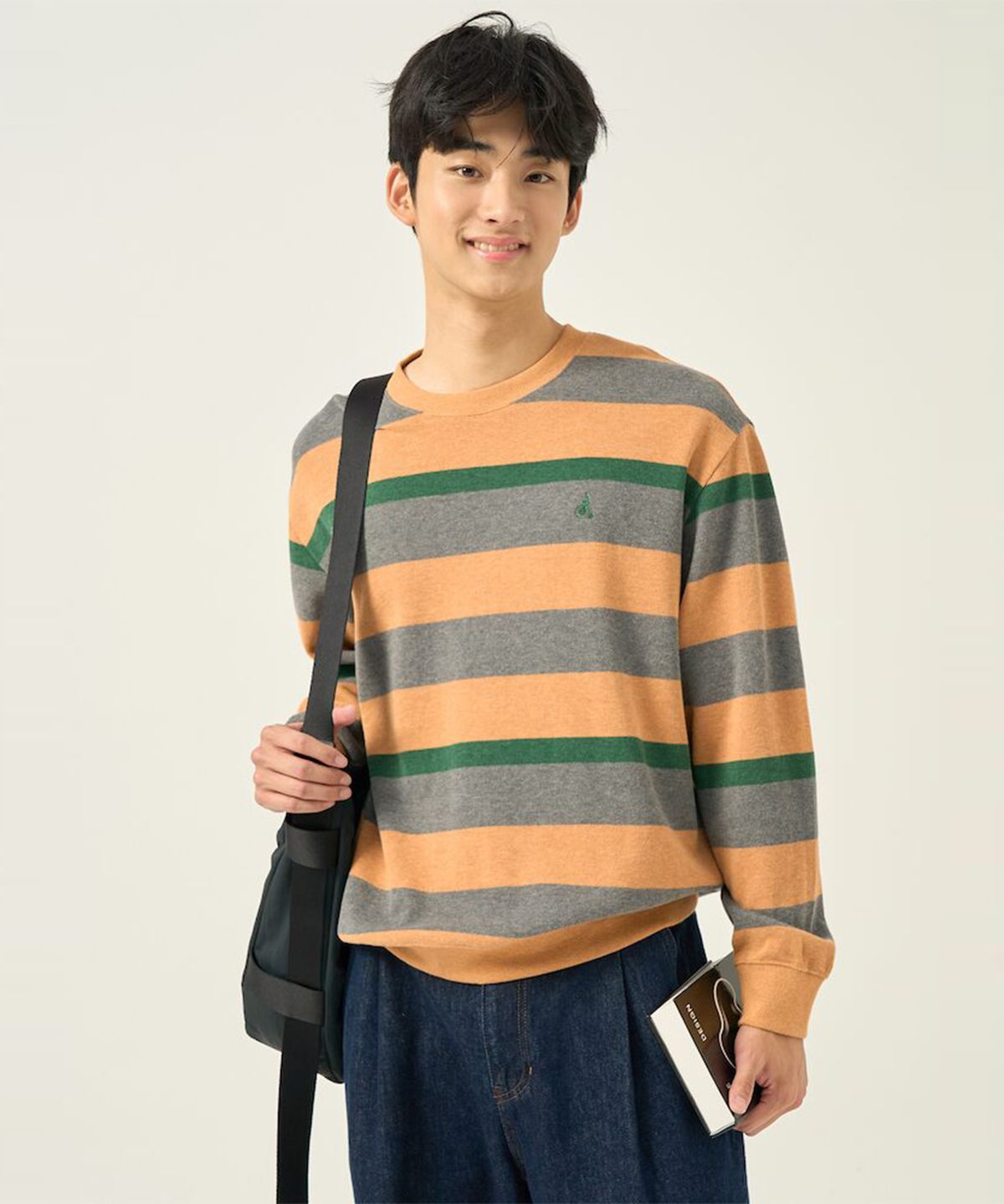 빈폴 멘(BEANPOLE MEN) 니트라이크 볼드 스트라이프 라운드넥 티셔츠 - 브릭