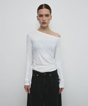 ONE SHOULDER UNBALANCED STRAP T-SHIRT_IVORY