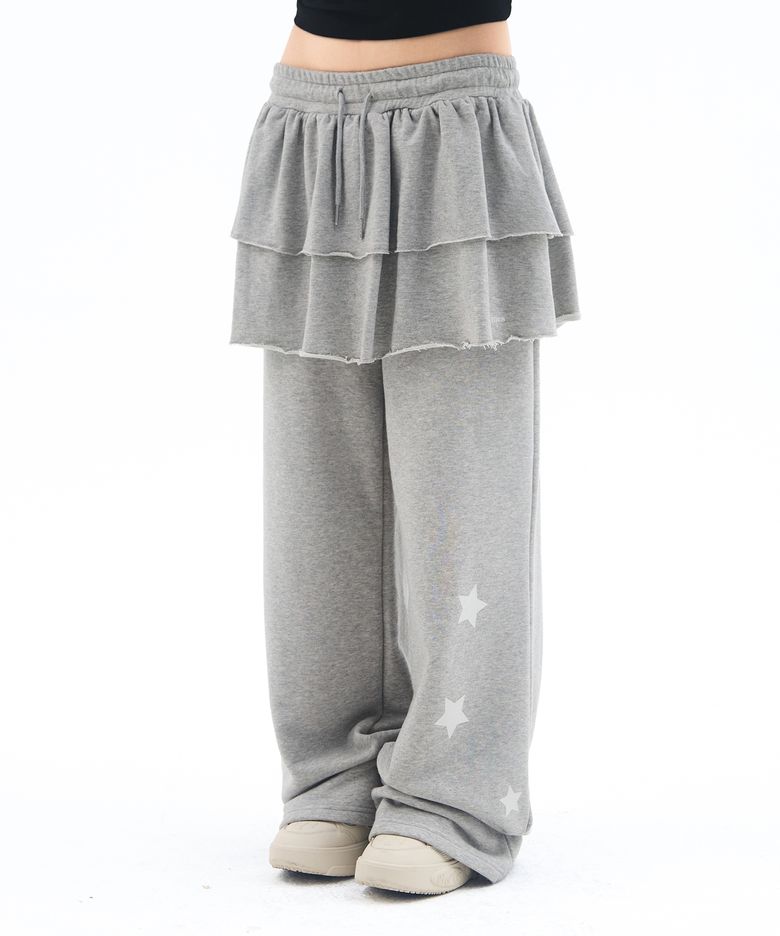 FRILL LAYERED SWEAT PANTS GREY