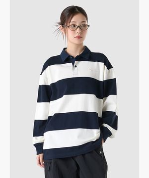 유니 루즈 스트라이프 긴팔 티셔츠 - 네이비(QQ323JRL81)