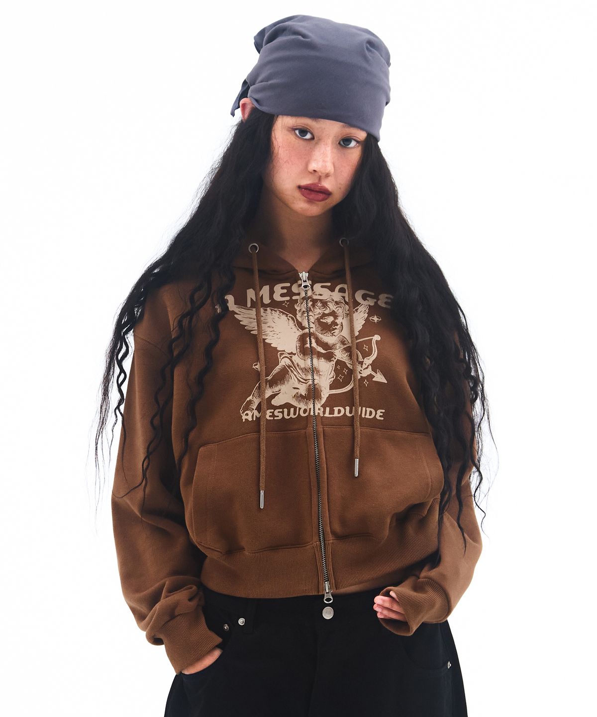 아메스 월드와이드(AMES-WORLDWIDE) BABY ANGEL HOODIE ZIP UP BROWN