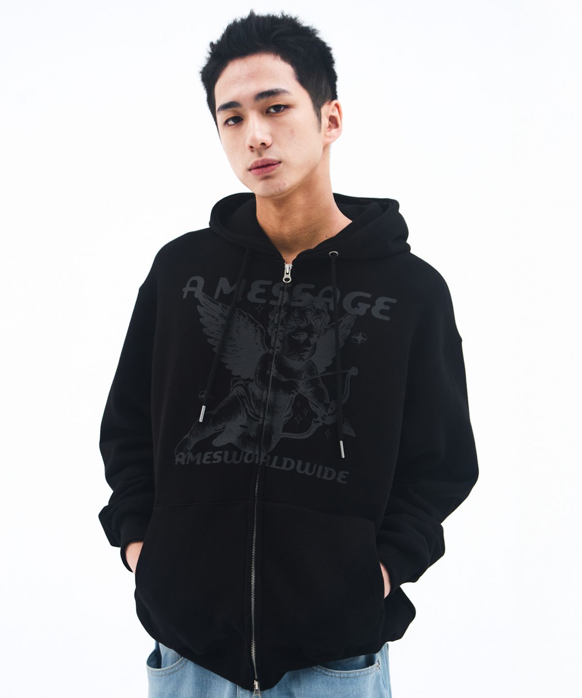 아메스 월드와이드(AMES-WORLDWIDE) BABY ANGEL HOODIE ZIP UP BLACK