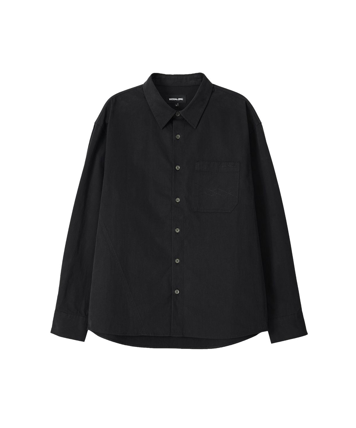 우알롱(WOOALONG) Diagonal Muted Garment-Washed Shirt - BLACK