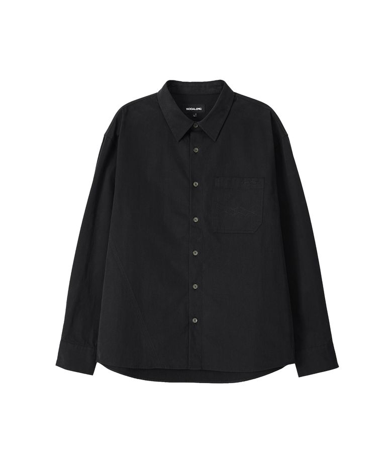 Diagonal Muted Garment-Washed Shirt - BLACK