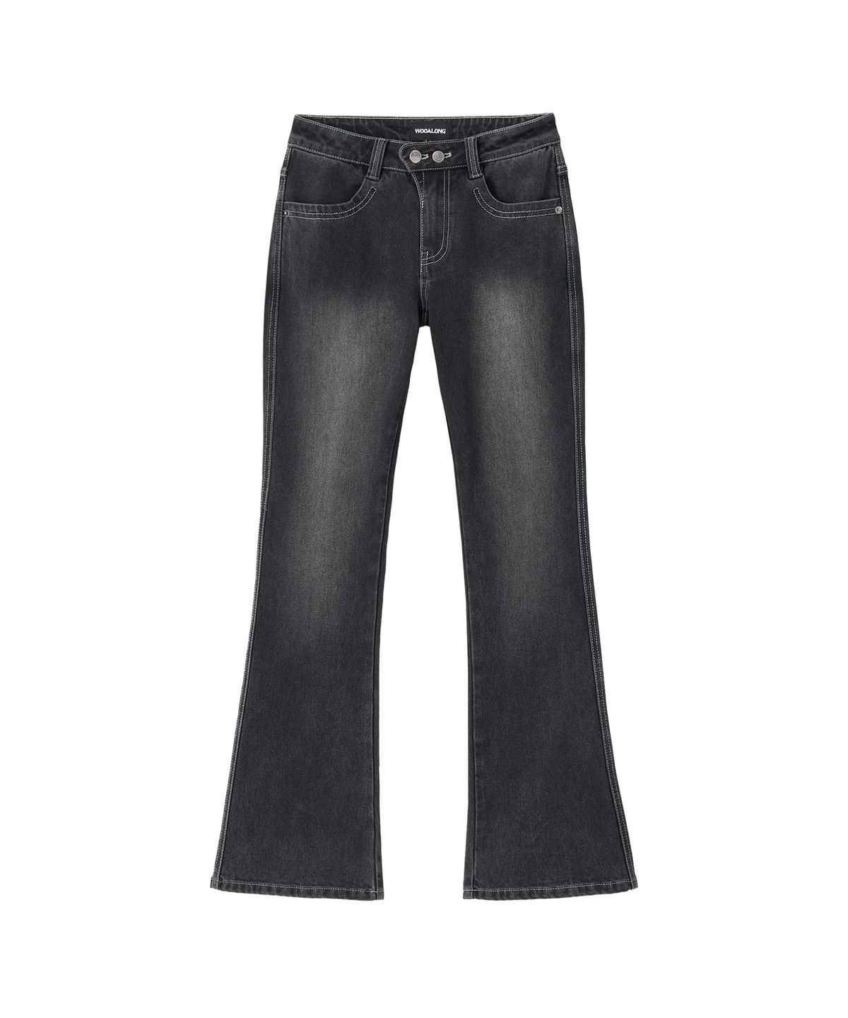 우알롱(WOOALONG) Cat Washed Stitch Bootcut denim pants - BLACK