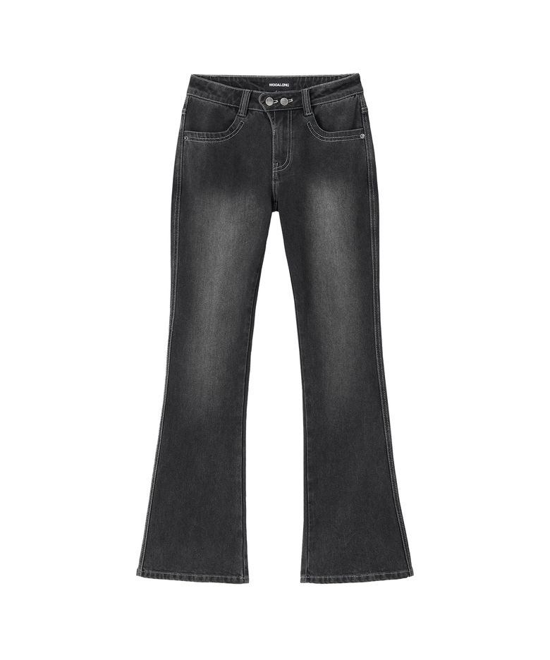 Cat Washed Stitch Bootcut denim pants - BLACK