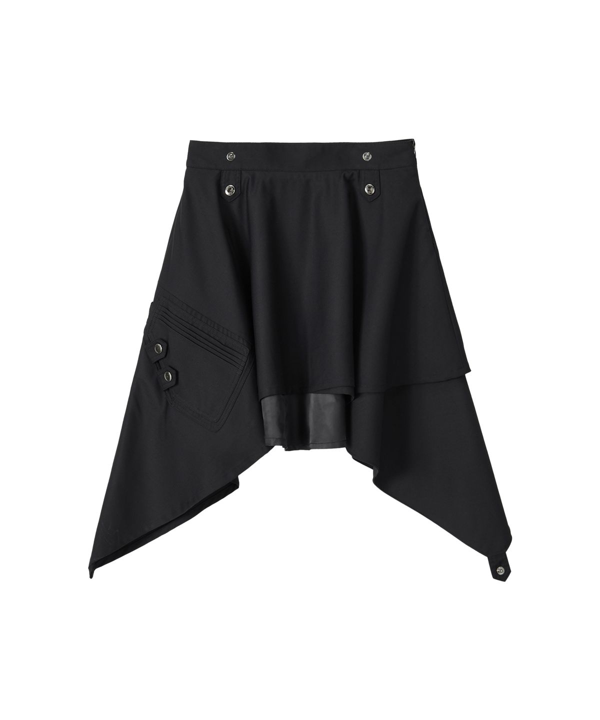 우알롱(WOOALONG) Asymmetric Unbalanced Layered Skirt - BLACK