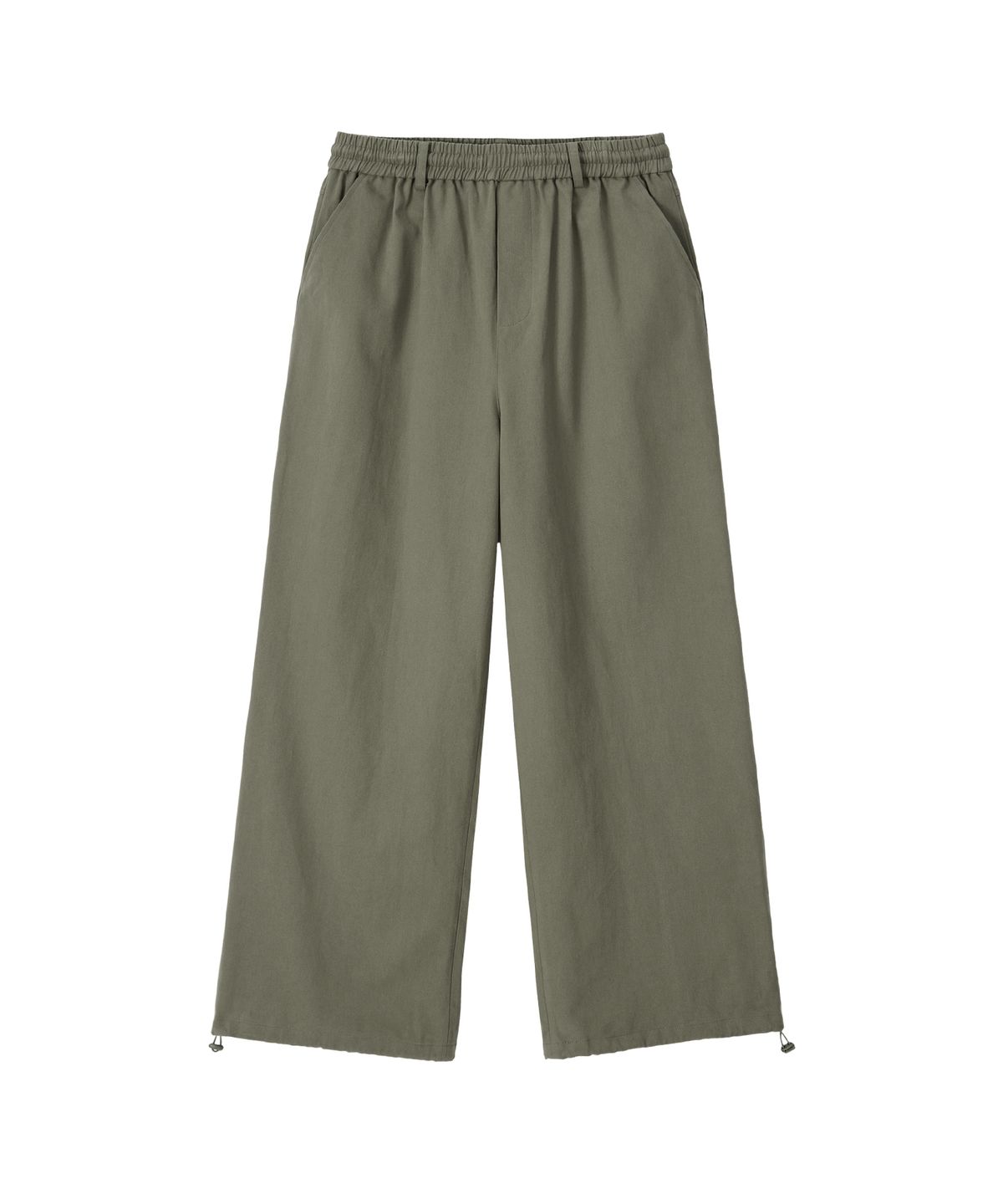 우알롱(WOOALONG) Essential Twill String Banding Wide Pants - KHAKI