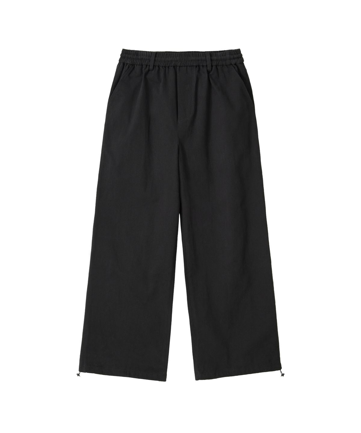 우알롱(WOOALONG) Essential Twill String Banding Wide Pants - BLACK