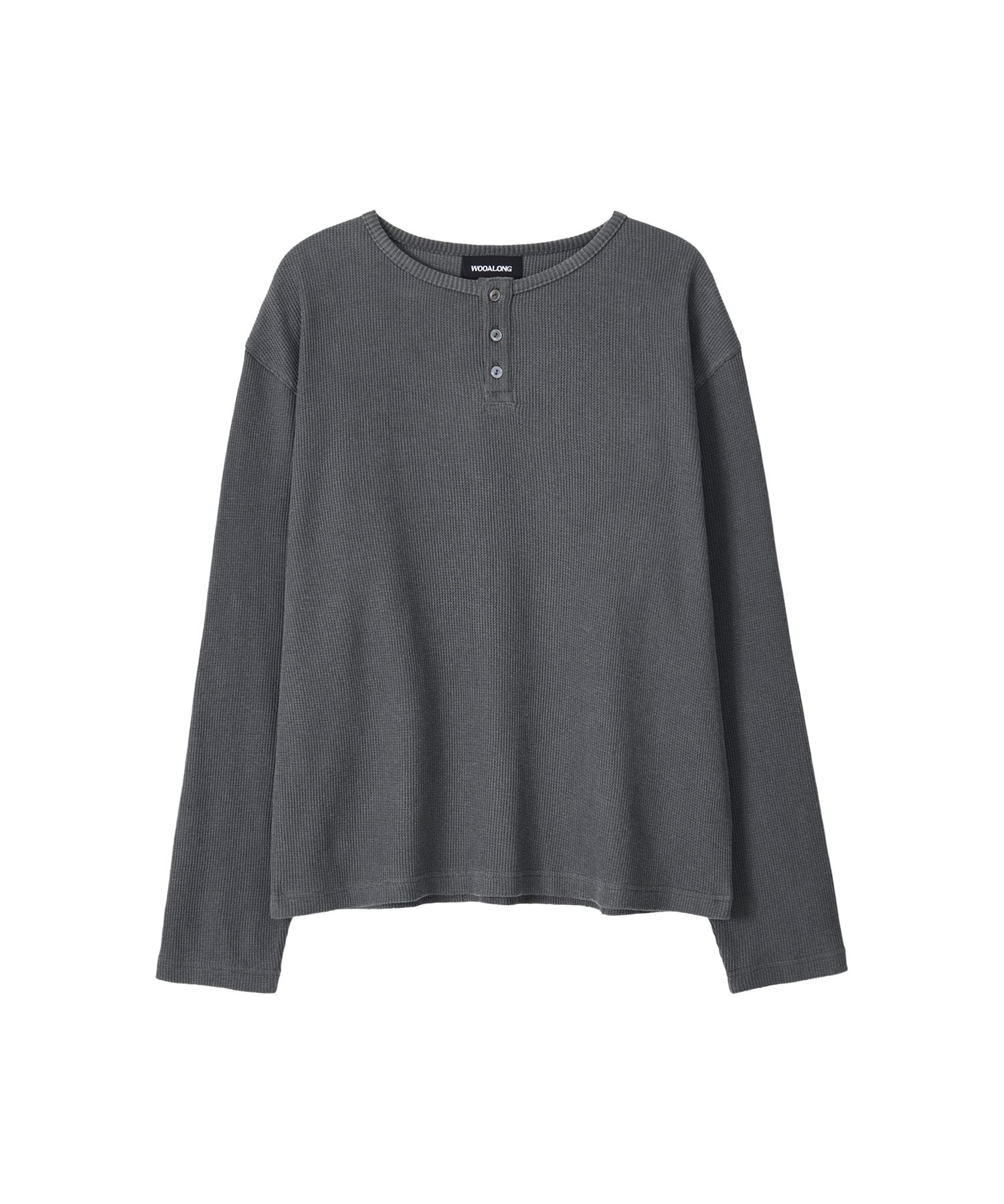 MUSINSA公式 | WOOALONG Layered Loose Waffle Henley Neck Long 
