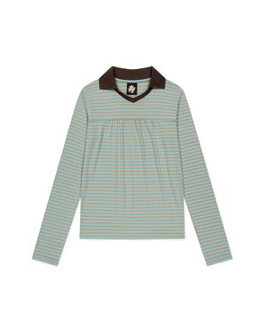 W 72 Stripe LS Polo Blue