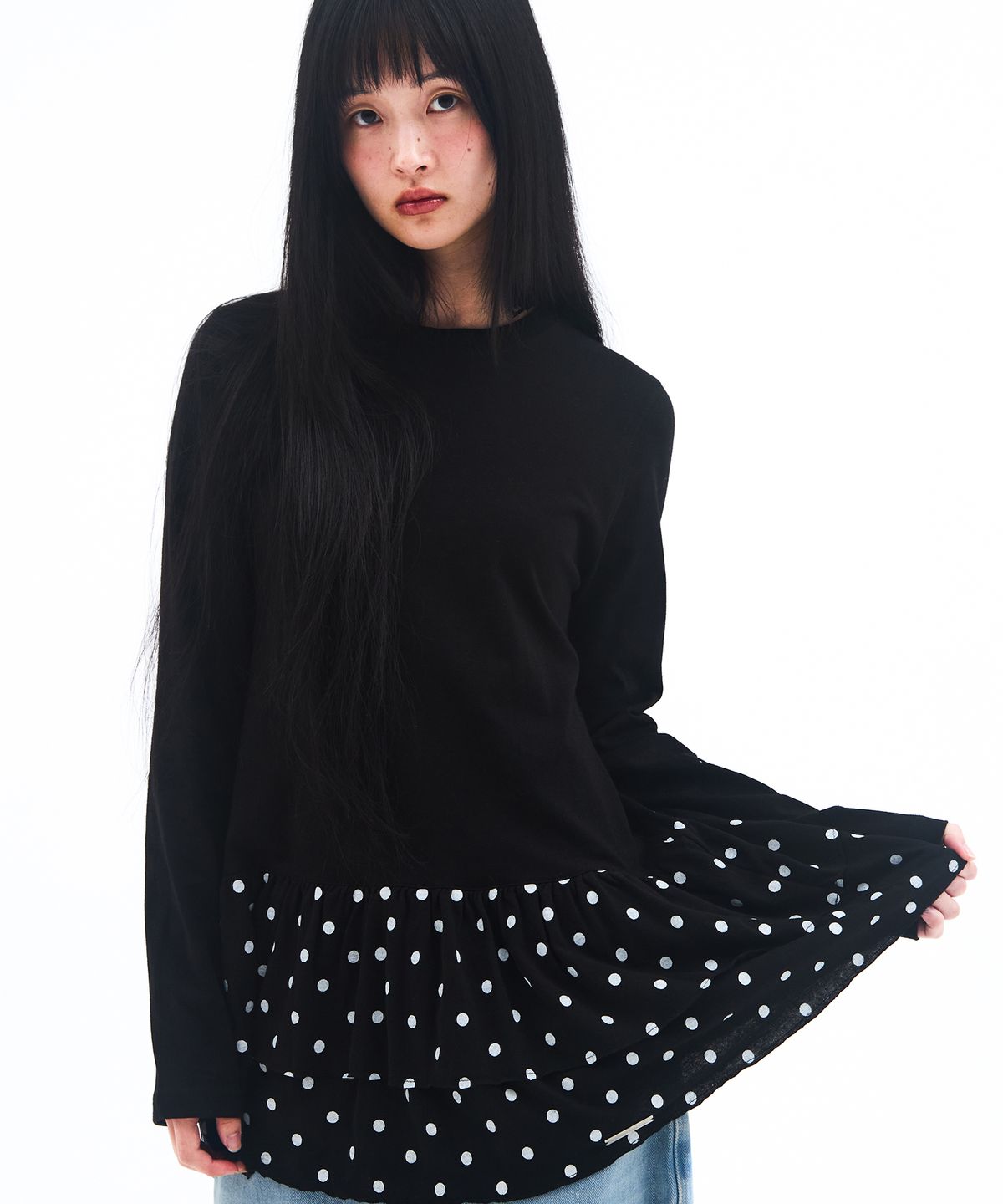 아메스 월드와이드(AMES-WORLDWIDE) FRILL LAYERED LONGSLEEVE TEE BLACK