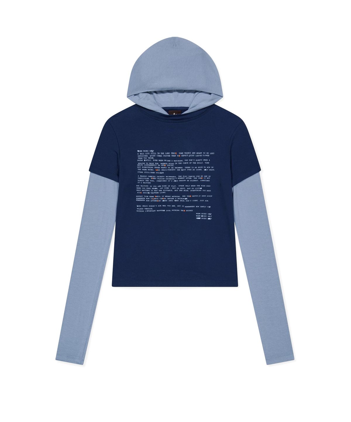 썬러브투어(SUNLOVETOUR) W Prose Layered Hooded Tee Blue