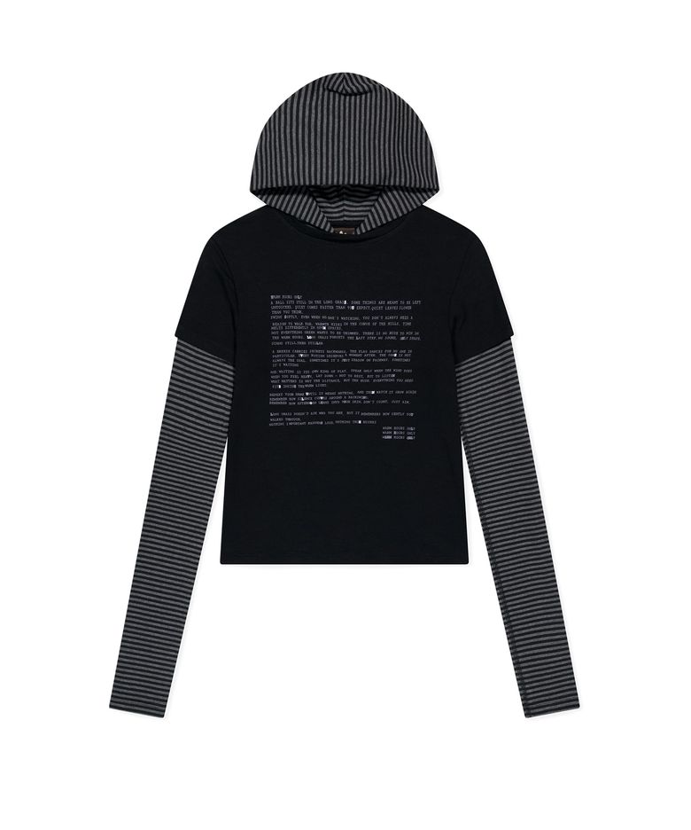 W Prose Layered Hooded Tee Black