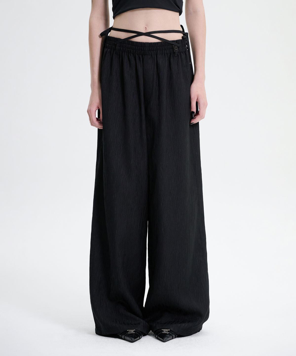 트리밍버드(TREEMINGBIRD) Jacquard Easy Set-up Pants [ Black ]