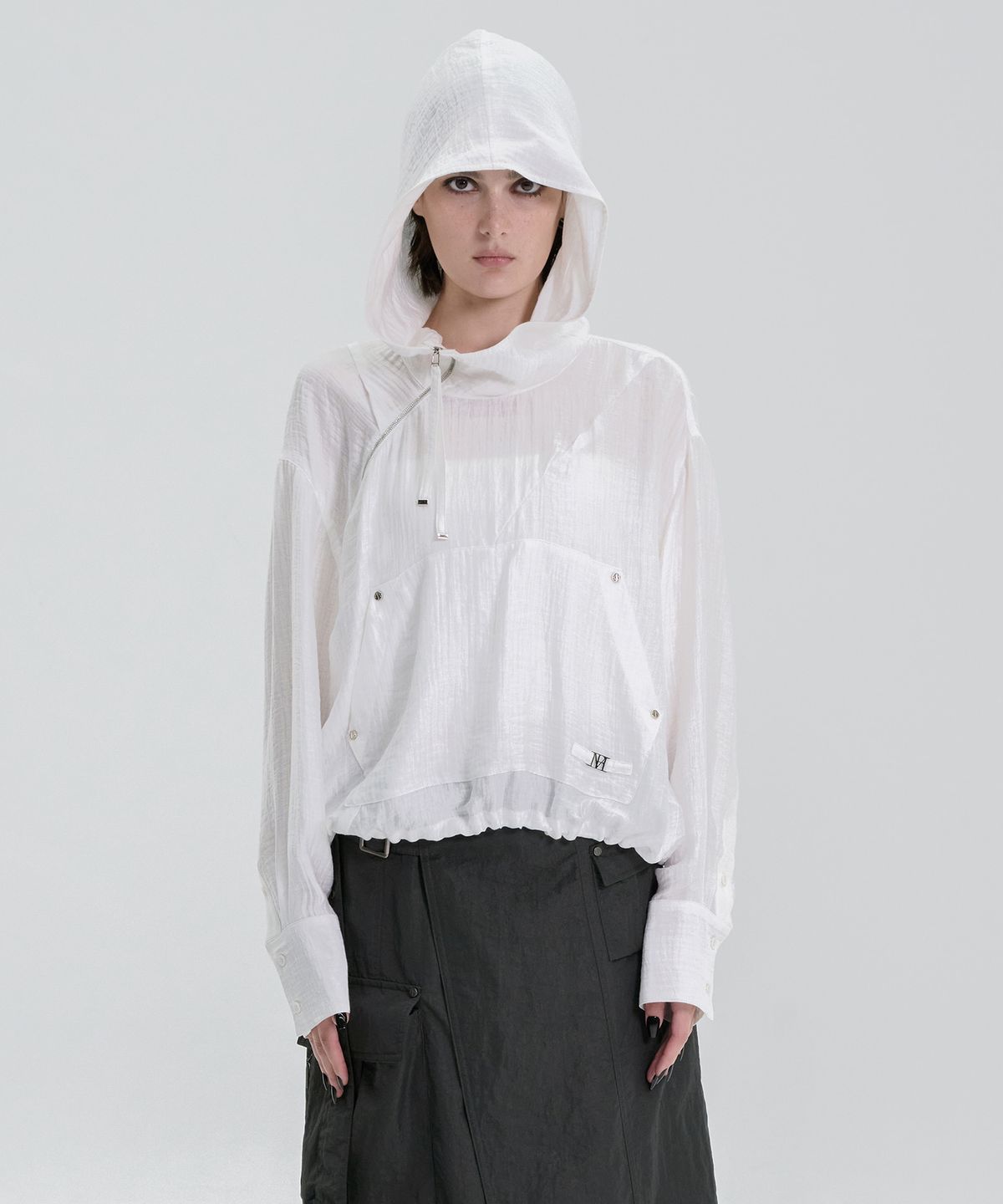 트리밍버드(TREEMINGBIRD) Crinkle Zipper Anorak [ White ]