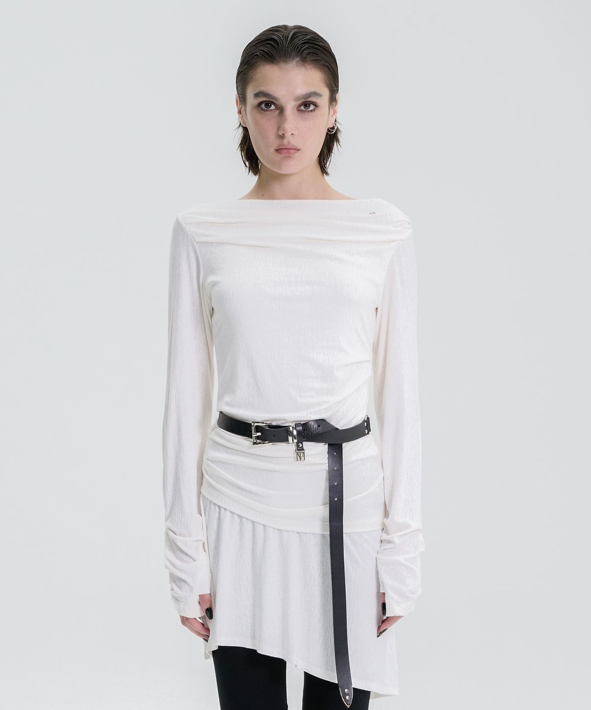 트리밍버드(TREEMINGBIRD) Draped Jersey Long Sleeve [ White ]