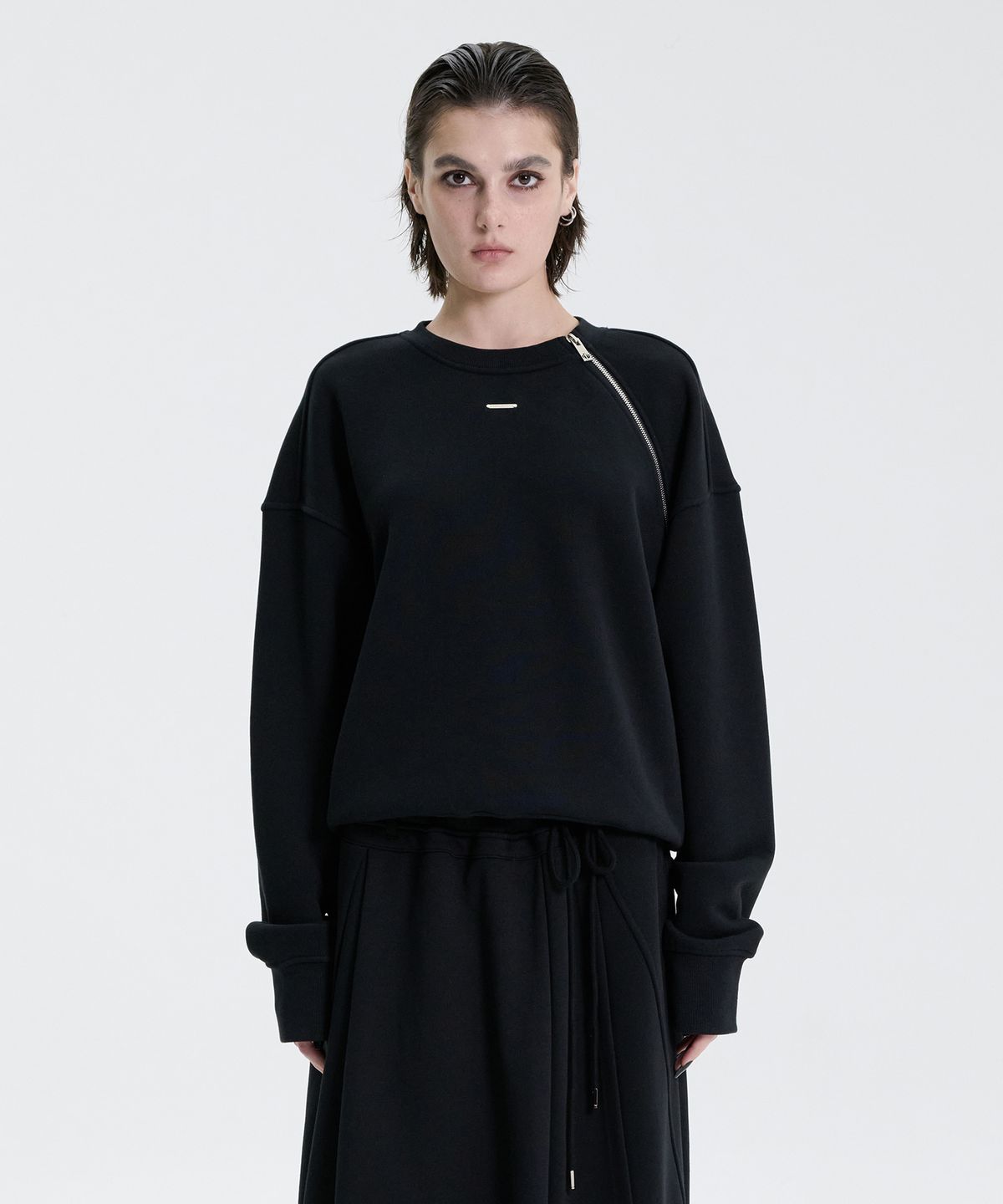 트리밍버드(TREEMINGBIRD) Zipper Sweat Shirt [ Black ]