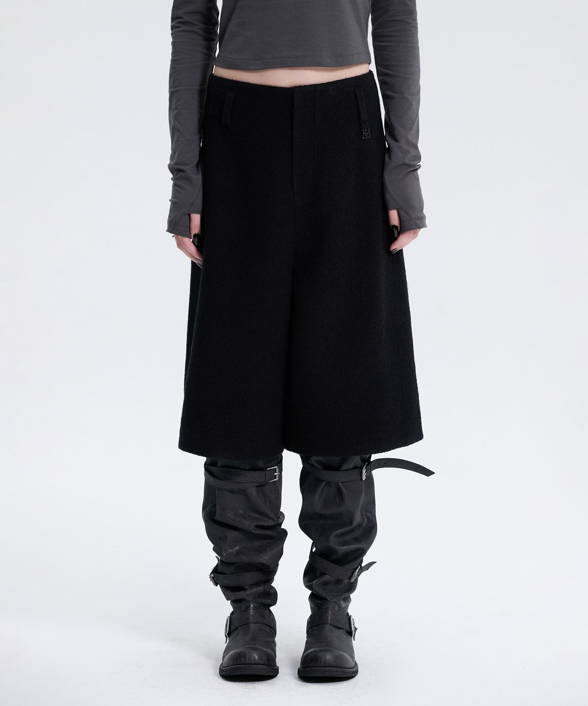 트리밍버드(TREEMINGBIRD) Crop Tweed Set-up Pants [ Black ]