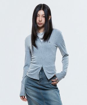 (DUC) Round-Neck Cardigan Gray