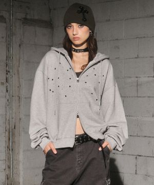 eyelet hood zip up (grey)