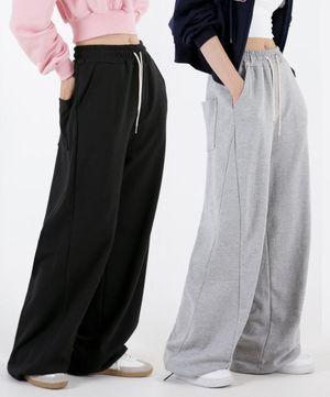 여자 커브절개 밑단스트링 와이드 트레이닝팬츠