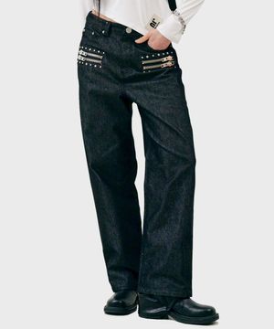 P13.00 Zip stud point pants _ Black