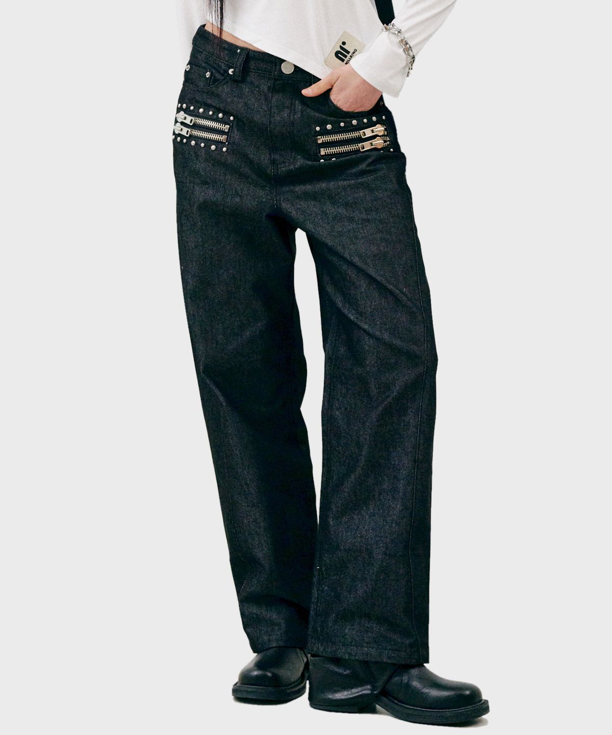 닐링(NILLRING) P13.00 Zip stud point pants _ Black