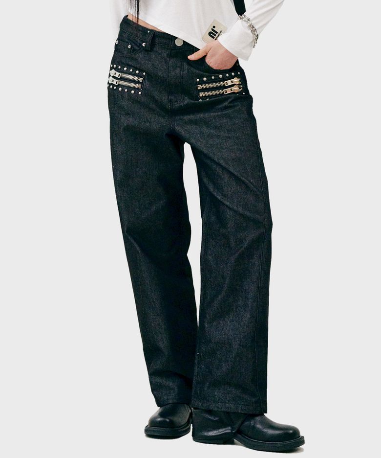 P13.00 Zip stud point pants _ Black