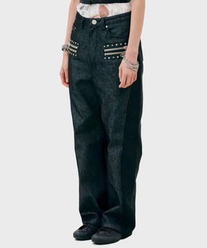 P13.00 Zip stud point pants _ Black combination