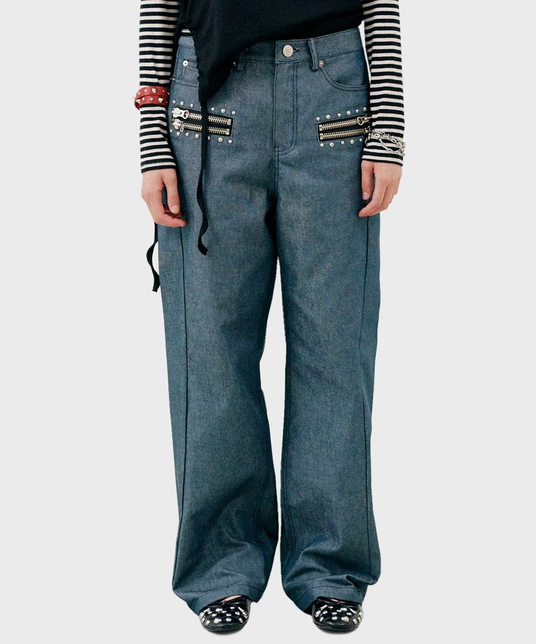 P13.00 Zip stud point pants _ Mint blue