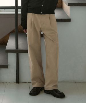 워시드 세미 와이드 코튼 치노 팬츠 [BEIGE]