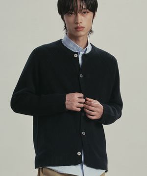 [니티드X패션플래닛] 코튼 와플 라운드 가디건 BLACK