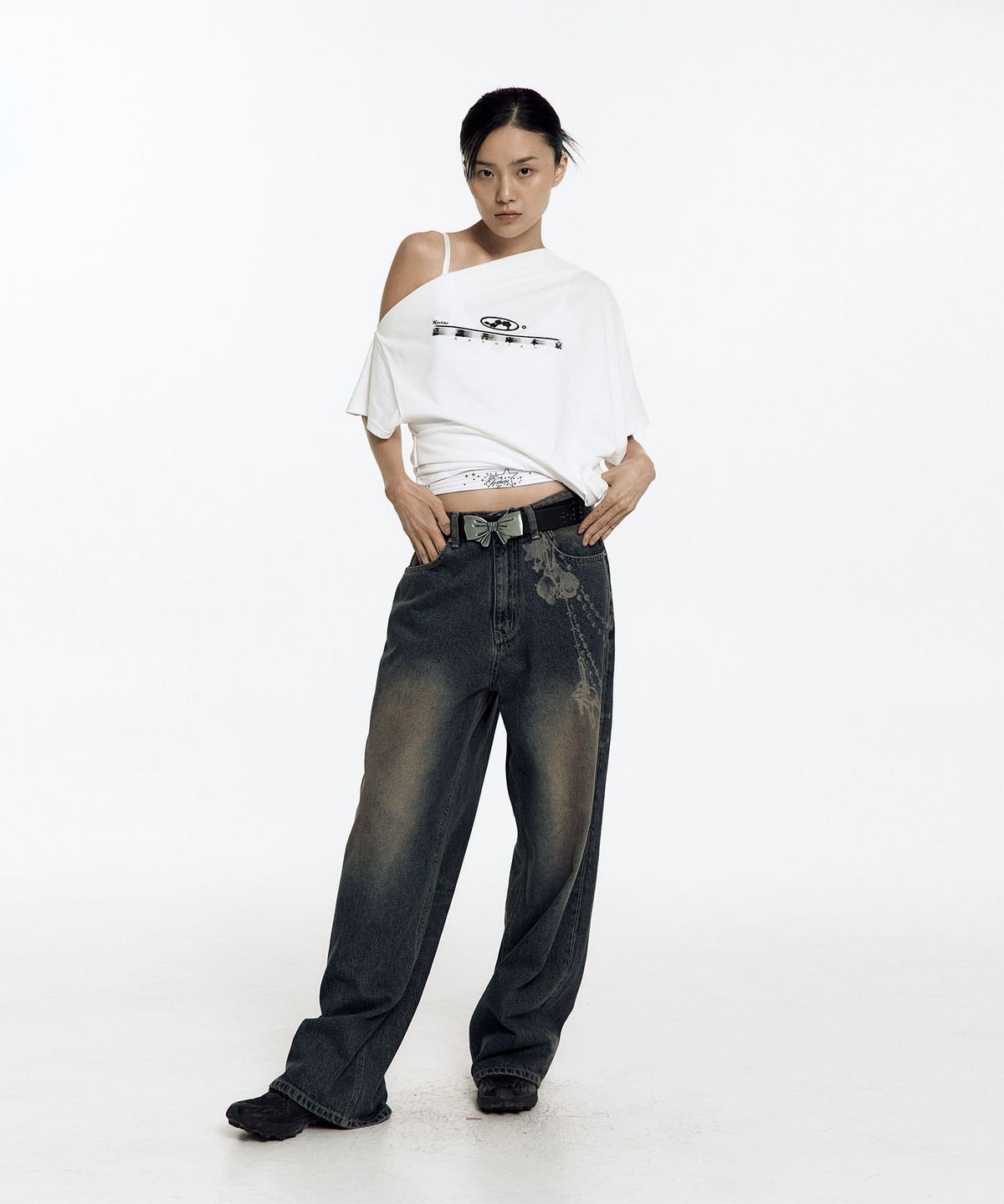 카시코(KASHIKO) Chain Wide Denim Pants Rusty Blue