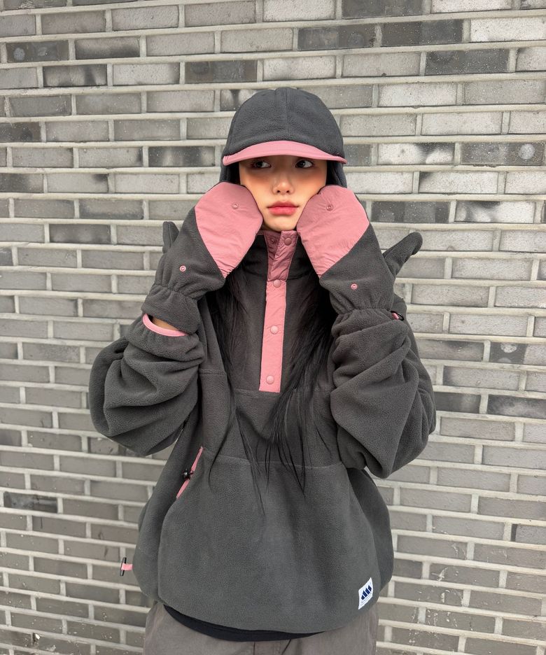 플리스 풀오버 글러브 세트 차콜