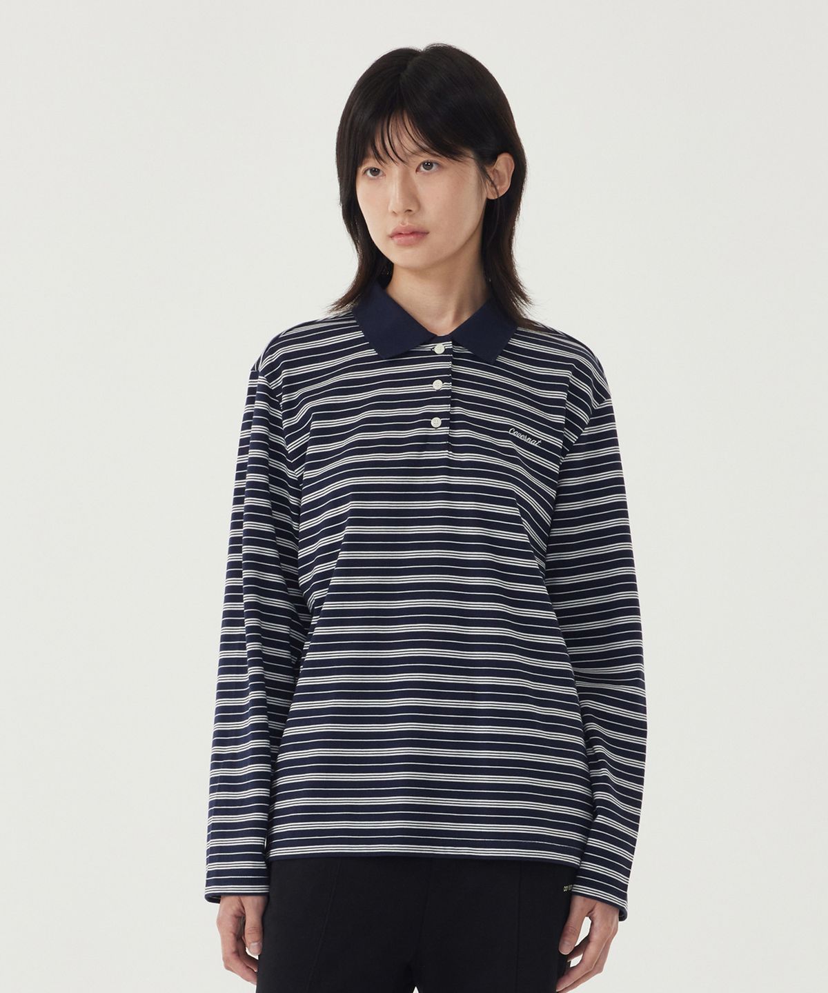 커버낫 우먼(COVERNAT WOMAN) 우먼 스트라이프 카라 럭비티 Navy