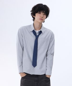 버티컬 스트라이프 크롭 셔츠 GLS-715_그레이
